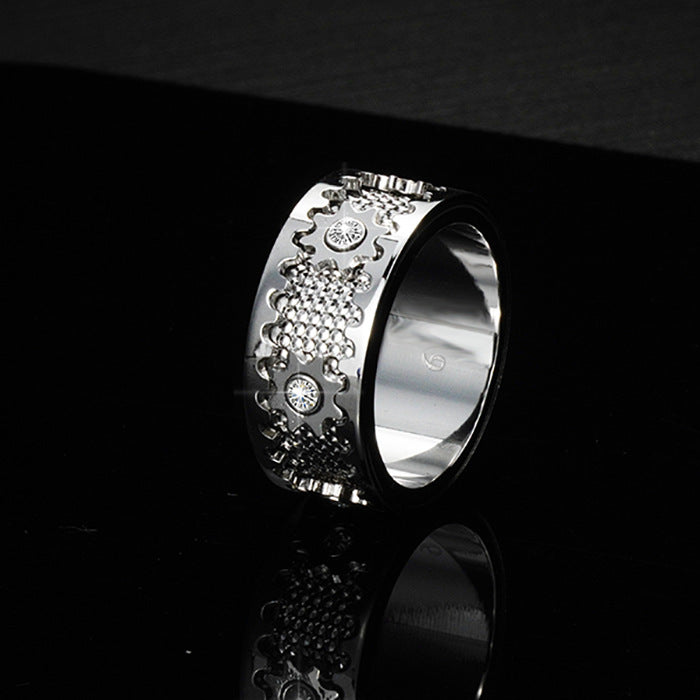 Vintage-Inspired Gear-Pattern Copper Ring – Multiple Finishes