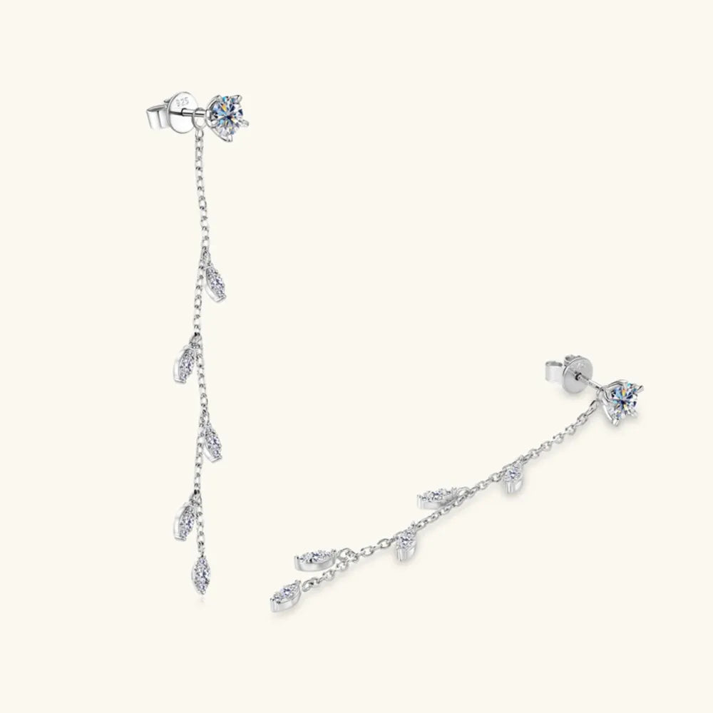 1.38-Carat Moissanite Sterling Silver Leaf Earrings – 65 mm