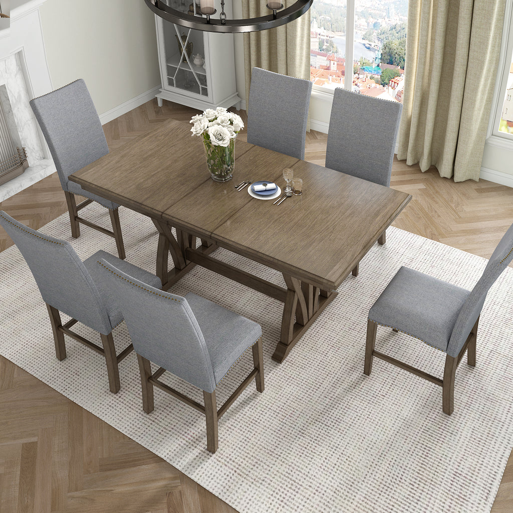 TOPMAX 7-Piece Extendable Dining Set, Golden Brown & Gray