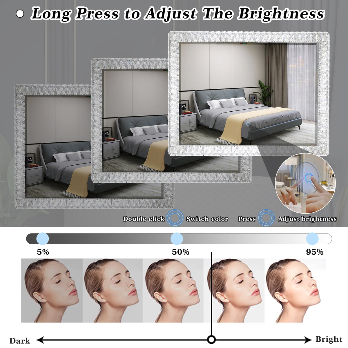 Crystal LED Makeup Mirror with Dimmable Lighting