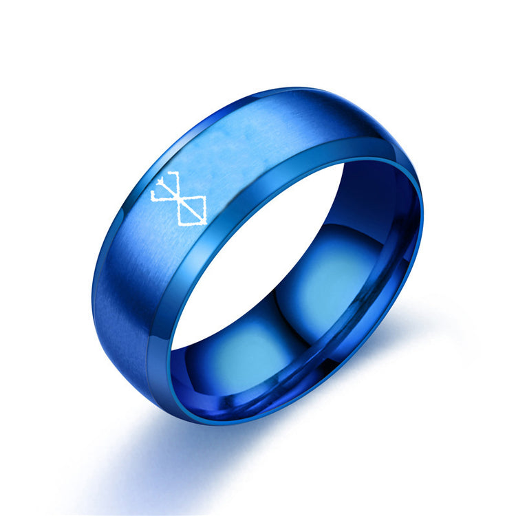 European and American Style Berserk Anime Series Laser Engraved Ring with Logo Design