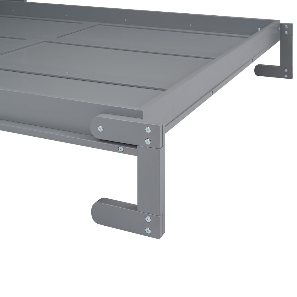 Queen Size Murphy Bed with Fold-Down Desk Shelf, Gray