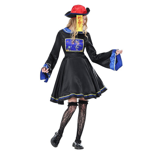 Black Embroidered Costume Set with Skirt and Hat