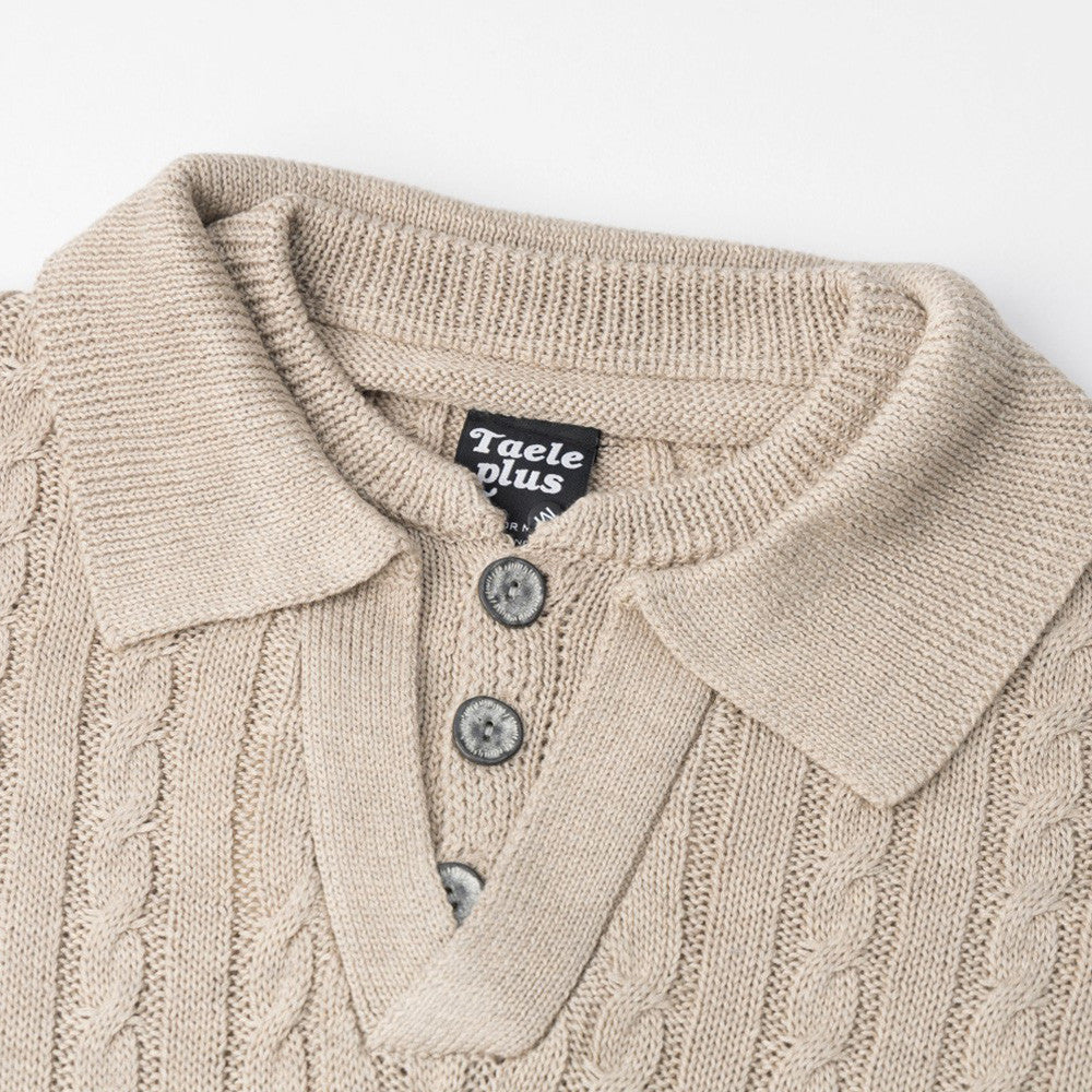Men's Streetwear Vibe Solid Color Cable Knit Long Sleeve Lapel Collar Pullover Sweater