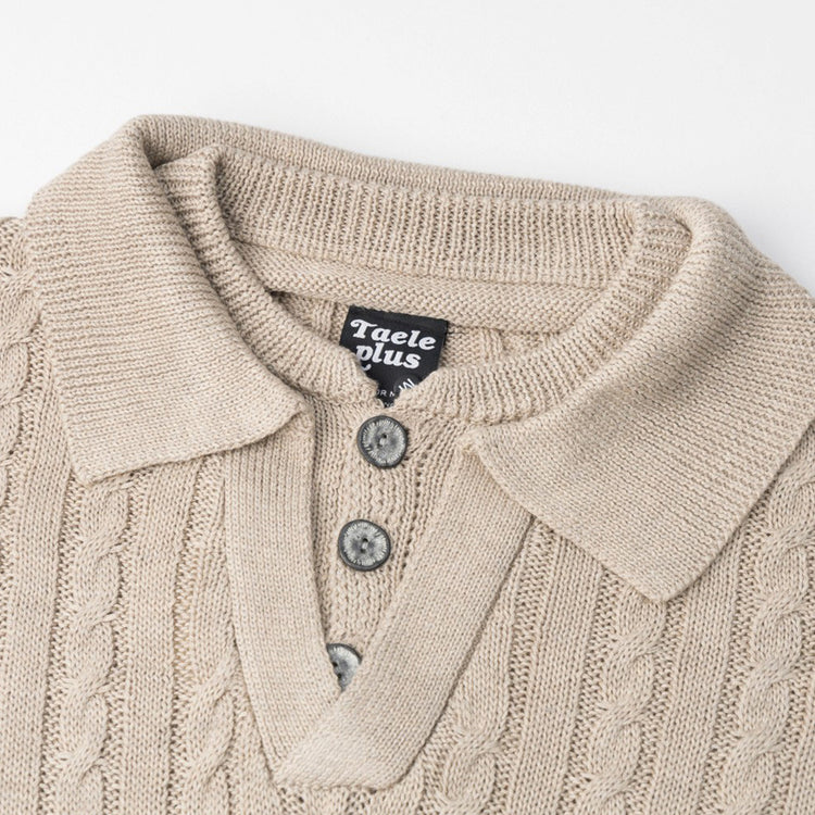 Men's Streetwear Vibe Solid Color Cable Knit Long Sleeve Lapel Collar Pullover Sweater