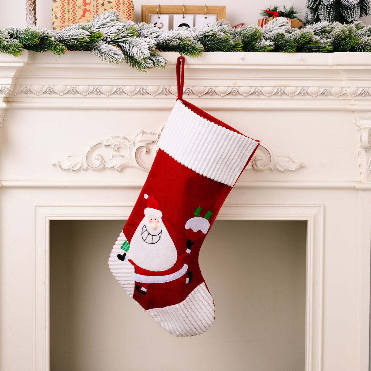 Cartoon Reindeer & Santa Christmas Stocking – 48 cm