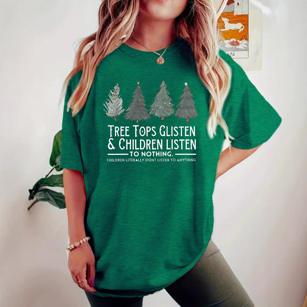 TREE Christmas Tree Pattern Printed Short Sleeve