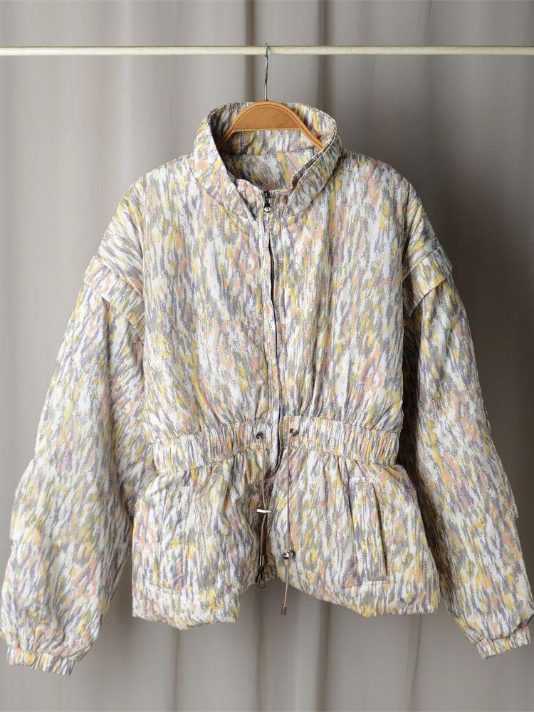 New Women's Color Print Jacket Coat Ladies Detachable Long Sleeve Slim Waist Zipper Outwear Fashion for Autumn Winter