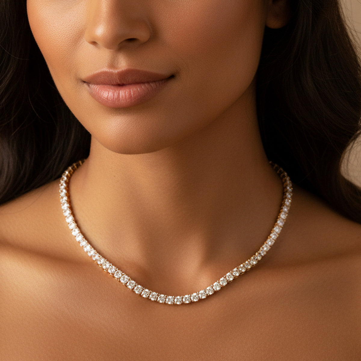 Zirconia Copper Necklace – 4 mm, White Gold Color