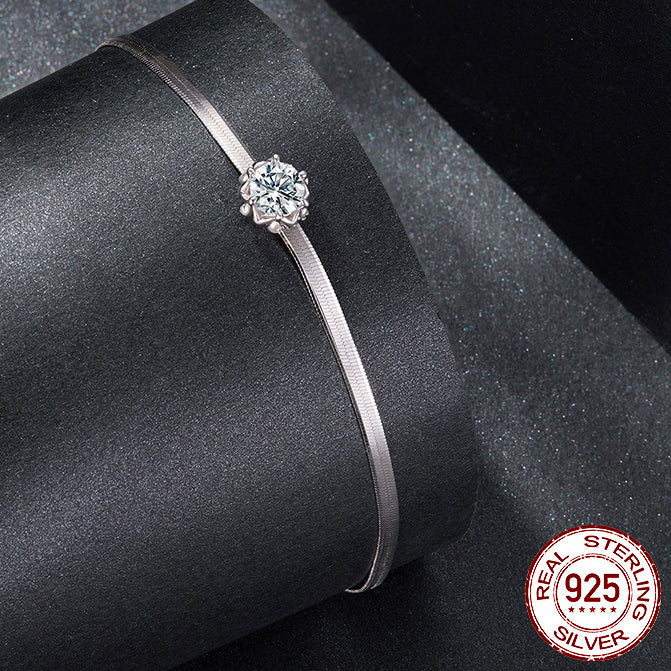Moissanite & Zircon Flower Bracelet in 925 Sterling Silver