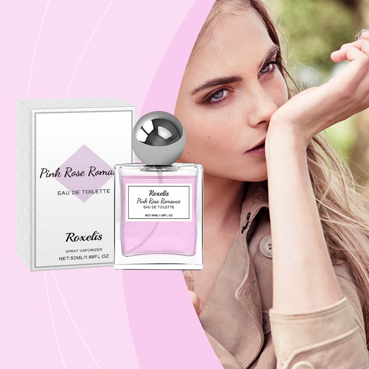 Roxelis Pink Rose Charm Perfume, Pink Rose Lasting Charm Perfume Cologne Pheromone Fragrance