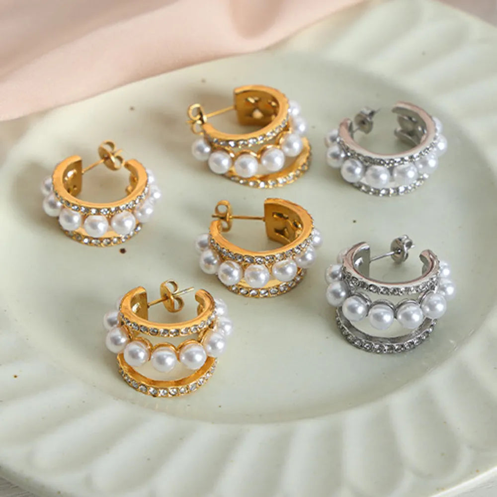 Shell Bead & Titanium Steel C-Hoop Earrings – Gold or Silver Tone