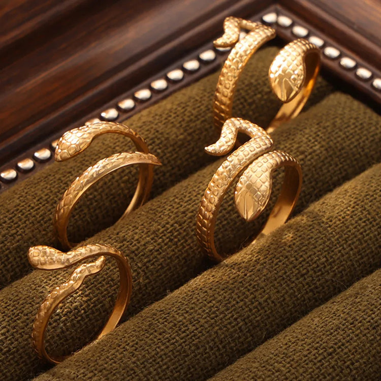 Snake-Inspired Titanium Steel Bypass Ring – Three Styles