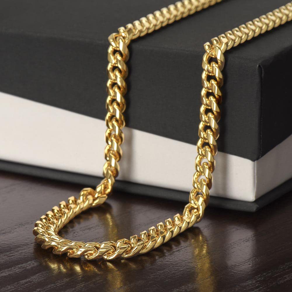 Stainless Steel Cuban Chain Necklace with Wooden Box & Card