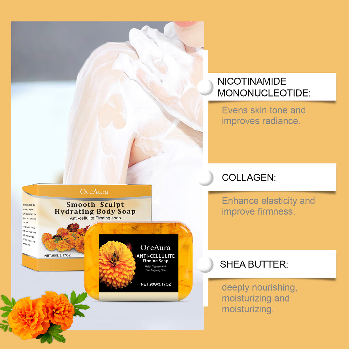 OceAura Orange Peel Moisturizing Shower Soap Gently Cleanses Body Skin And Improves Skin Hydration