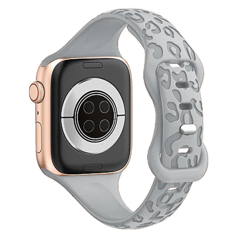 Apple Watch Silicone Strap – Slim Leopard Print Band with Butterfly Clasp