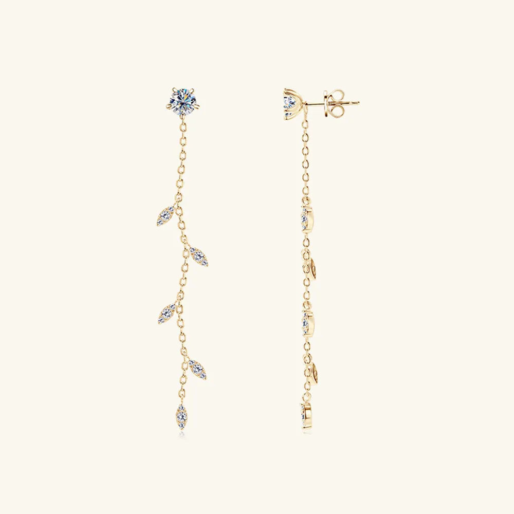 1.38-Carat Moissanite Sterling Silver Leaf Earrings – 65 mm