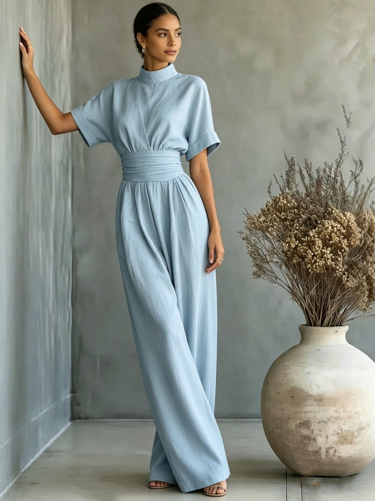 Unisex High-Neck Wide-Leg Jumpsuit