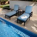 3-Piece Outdoor Aluminum Chaise Lounge Set with End Table | Sunbrella Cushions