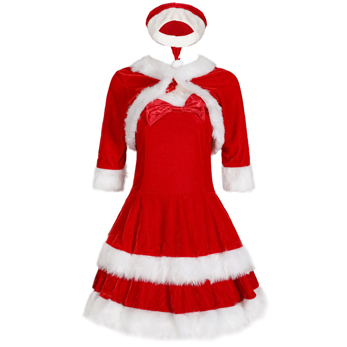 Women's Red Christmas Costume with Shawl & Hat