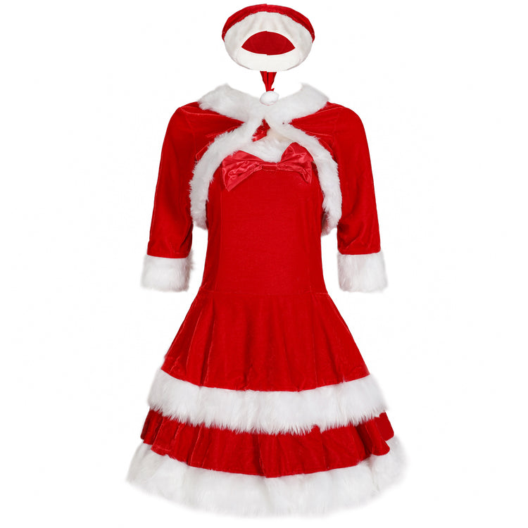 Women's Red Christmas Costume with Shawl & Hat
