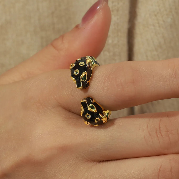 Panther-Inspired Copper Open Ring – Gold Tone