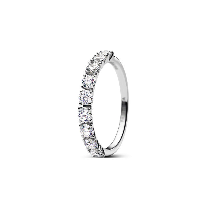 Panda Dora S925 Silver Ring with Pav&eacute; Set Sparkling Starlight Bow, Fashionable Elegant Women's Ring, Cuban Chain Pair Ring