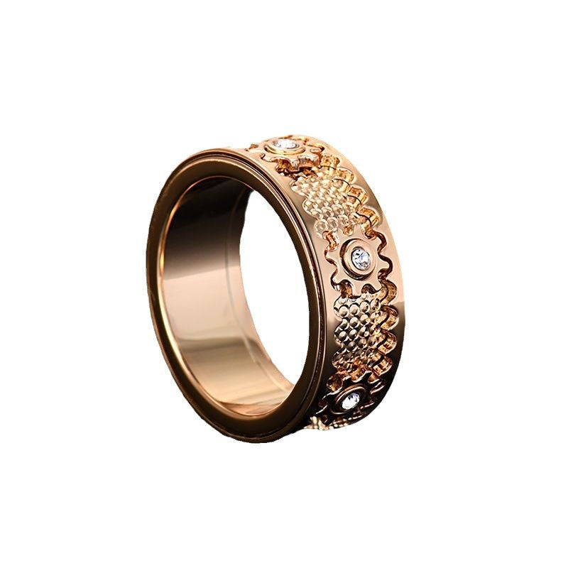 Vintage-Inspired Gear-Pattern Copper Ring – Multiple Finishes