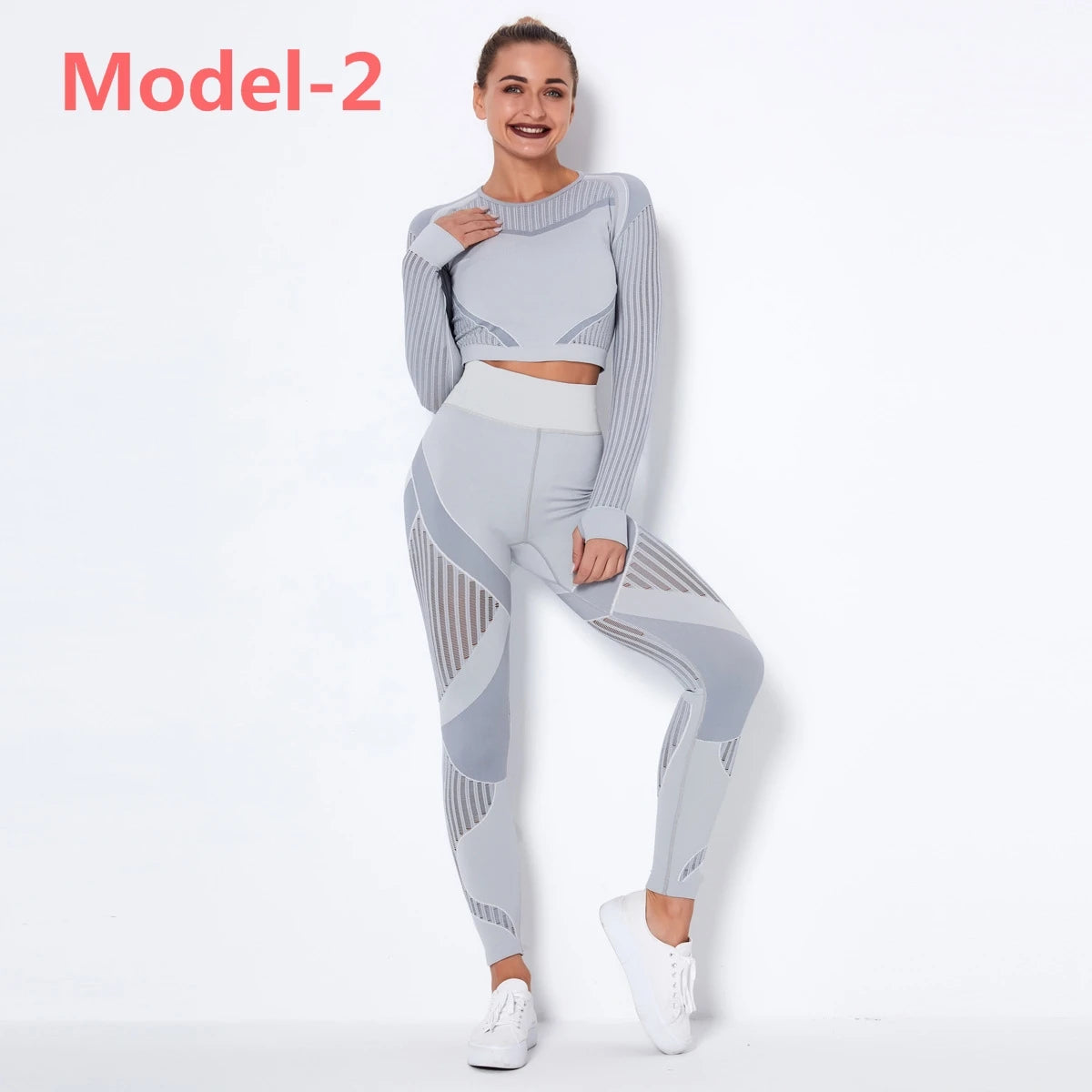 Women's Long-Sleeve Workout Set with High-Waist Leggings