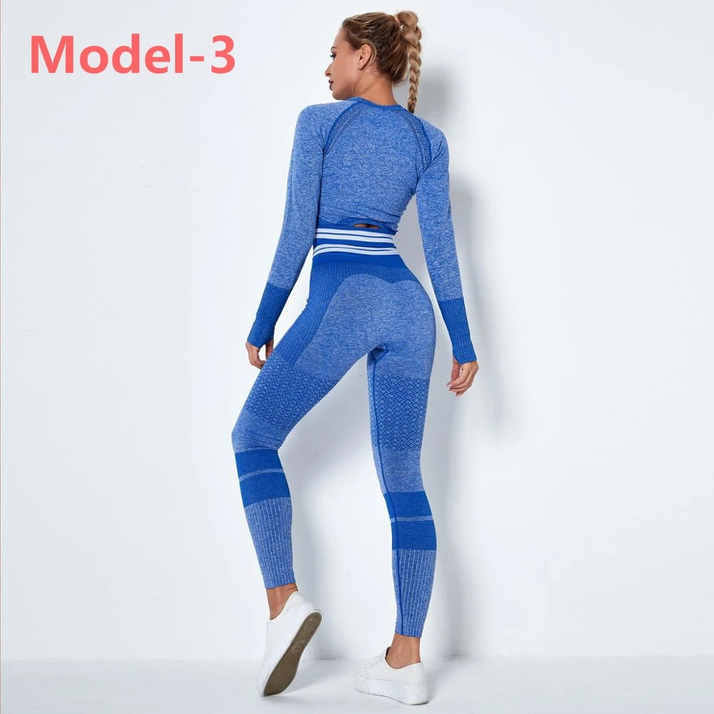 Women's Long-Sleeve Workout Set with High-Waist Leggings