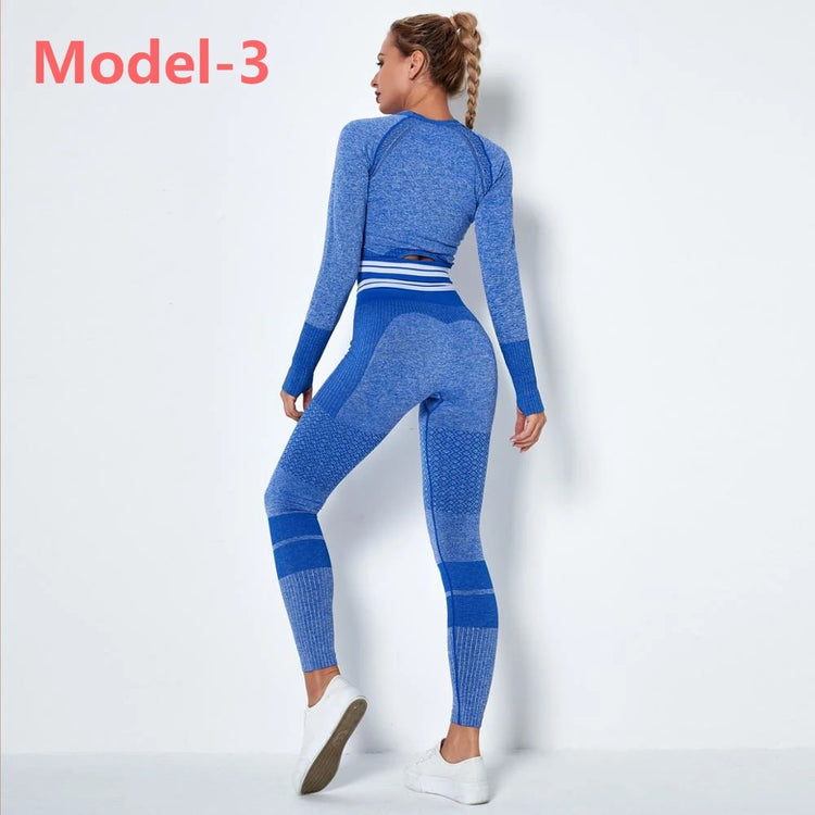 Women's Long-Sleeve Workout Set with High-Waist Leggings