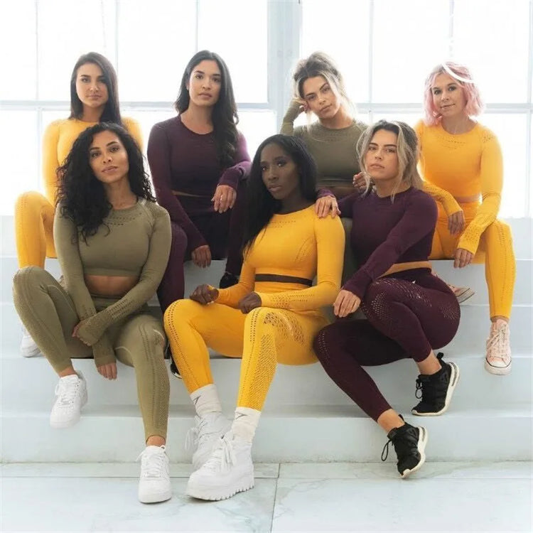 Women's Long-Sleeve Workout Set with High-Waist Leggings