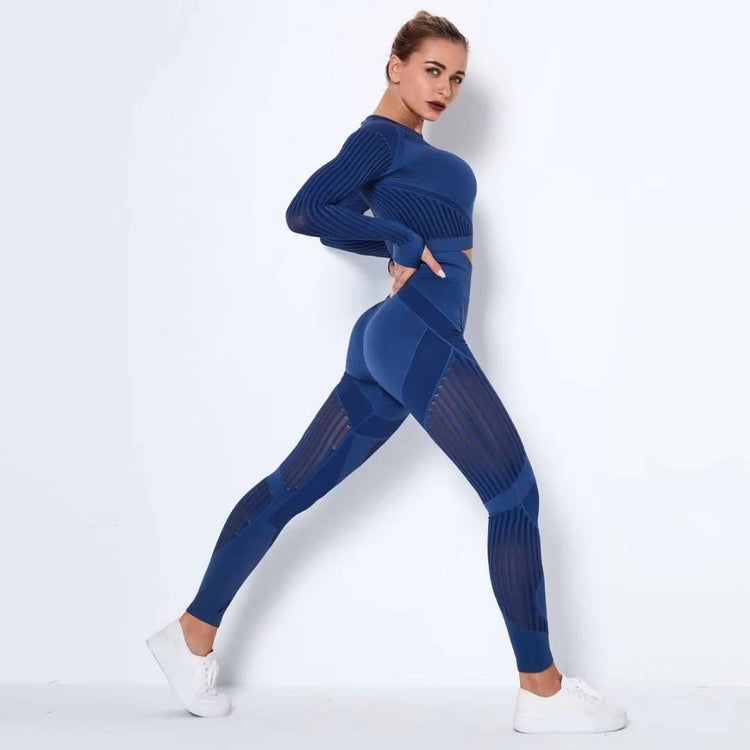 Women's Long-Sleeve Workout Set with High-Waist Leggings