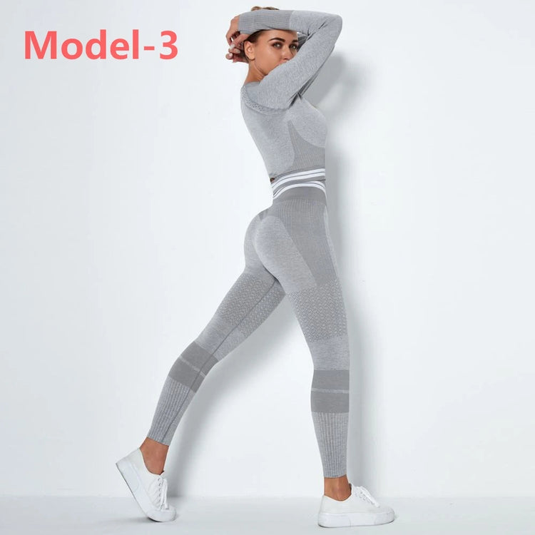 Women's Long-Sleeve Workout Set with High-Waist Leggings