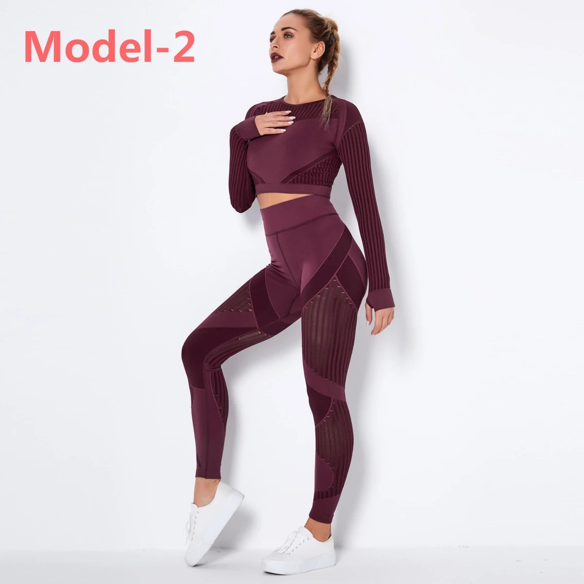 Women's Long-Sleeve Workout Set with High-Waist Leggings