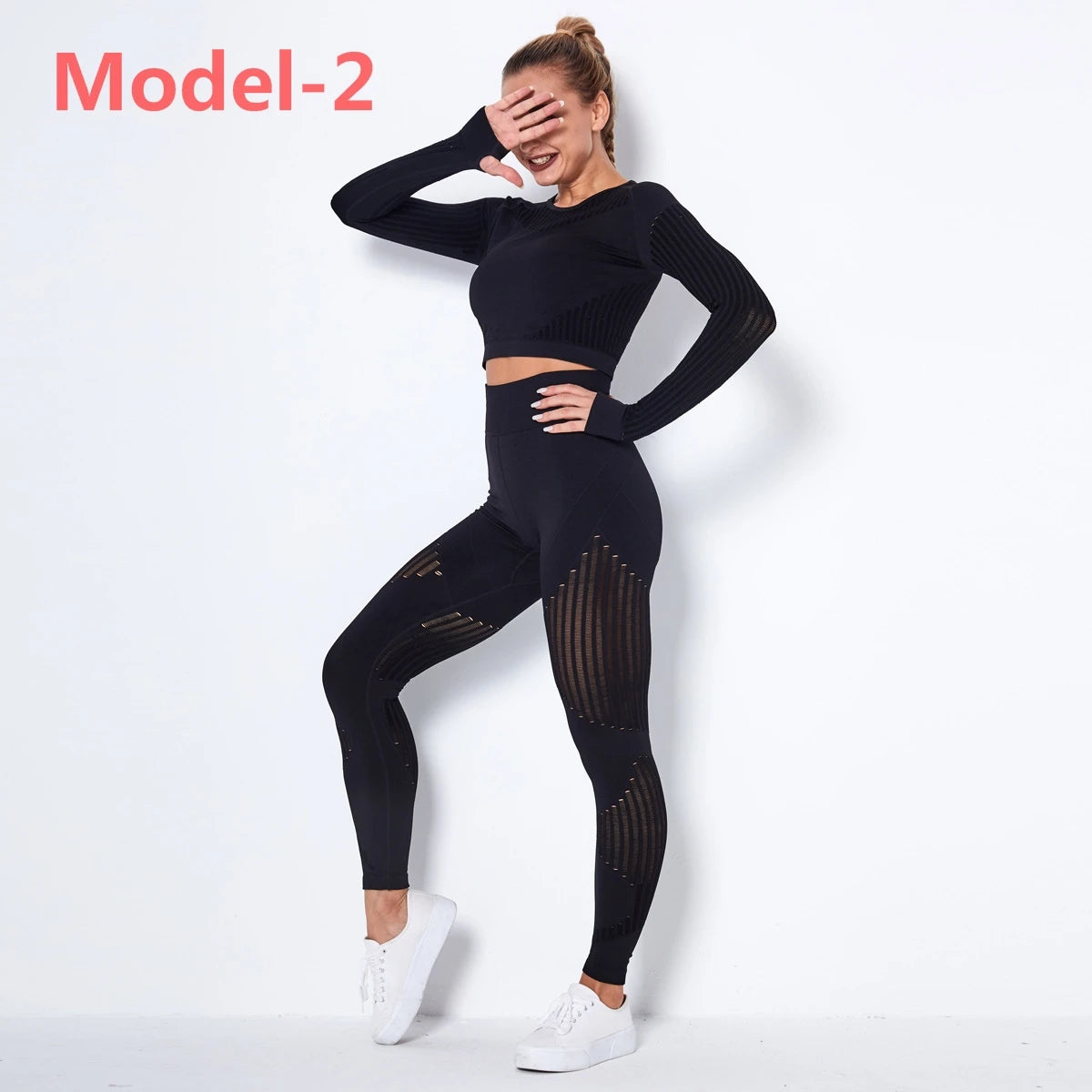 Women's Long-Sleeve Workout Set with High-Waist Leggings