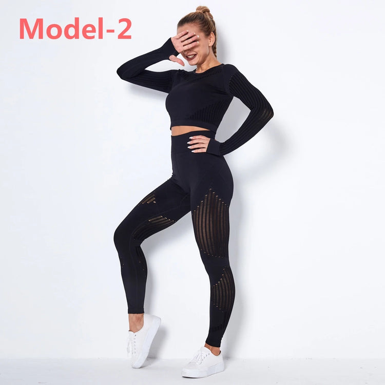 Women's Long-Sleeve Workout Set with High-Waist Leggings