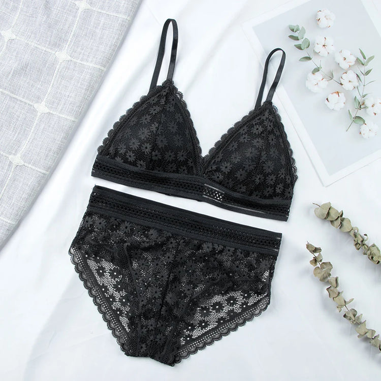 Women's Lace Padded Bralette and Brief Set