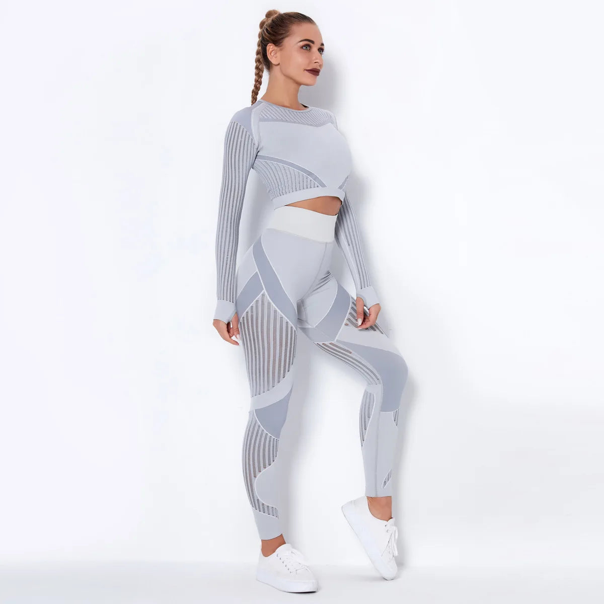 Women's Long-Sleeve Workout Set with High-Waist Leggings