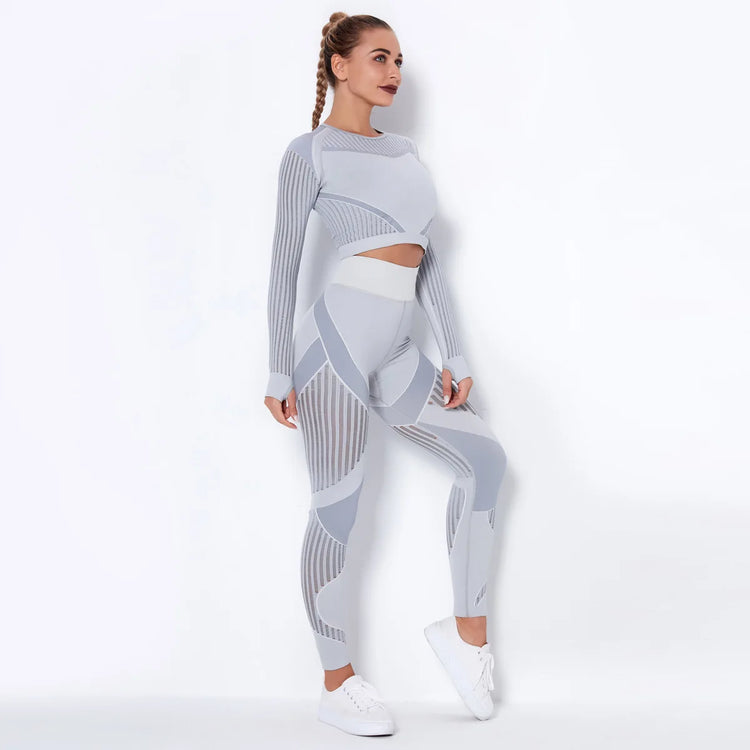 Women's Long-Sleeve Workout Set with High-Waist Leggings