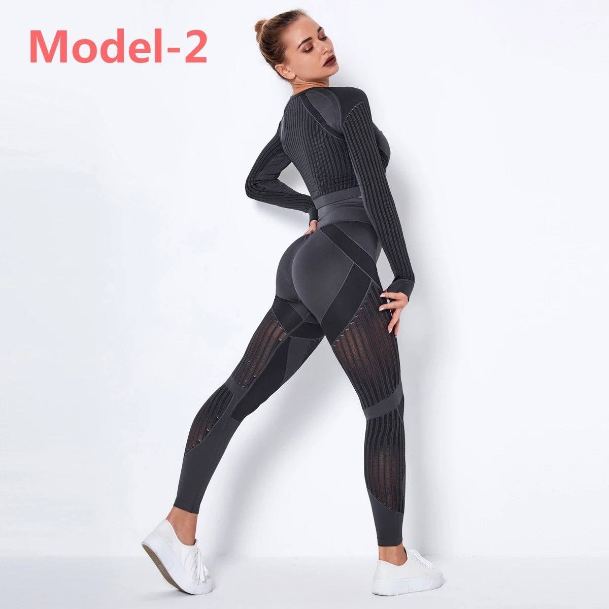 Women's Long-Sleeve Workout Set with High-Waist Leggings