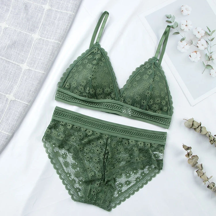 Women's Lace Padded Bralette and Brief Set