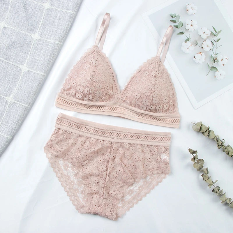 Women's Lace Padded Bralette and Brief Set
