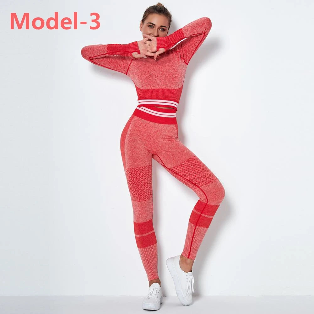 Women's Long-Sleeve Workout Set with High-Waist Leggings