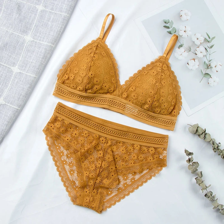 Women's Lace Padded Bralette and Brief Set