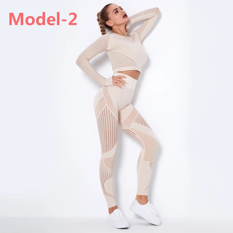 Women's Long-Sleeve Workout Set with High-Waist Leggings