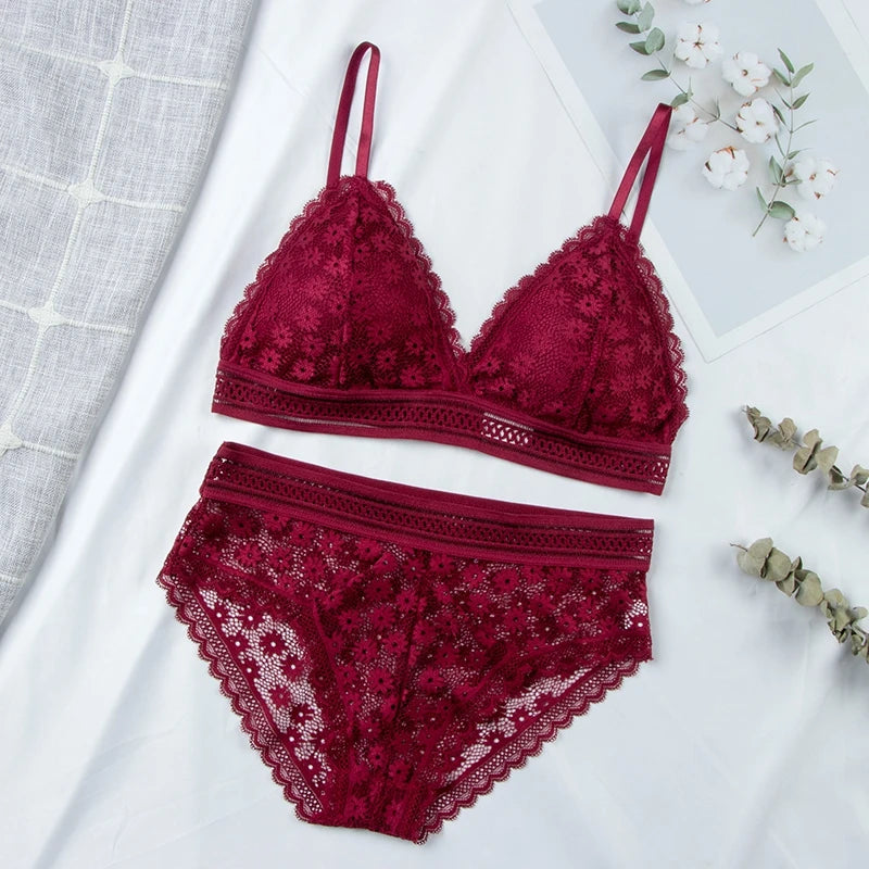 Women's Lace Padded Bralette and Brief Set