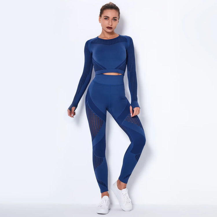 Women's Long-Sleeve Workout Set with High-Waist Leggings