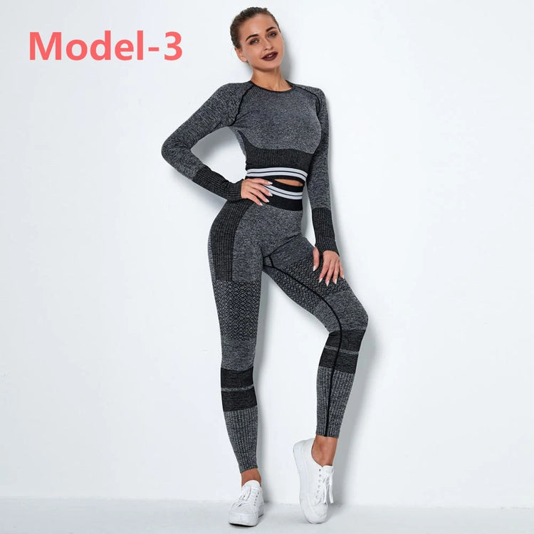Women's Long-Sleeve Workout Set with High-Waist Leggings