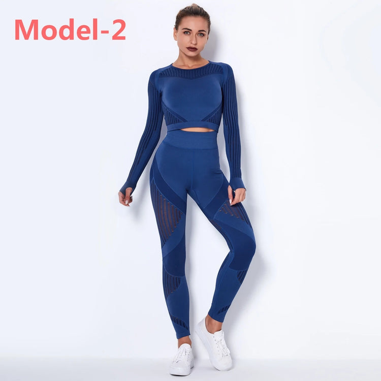 Women's Long-Sleeve Workout Set with High-Waist Leggings